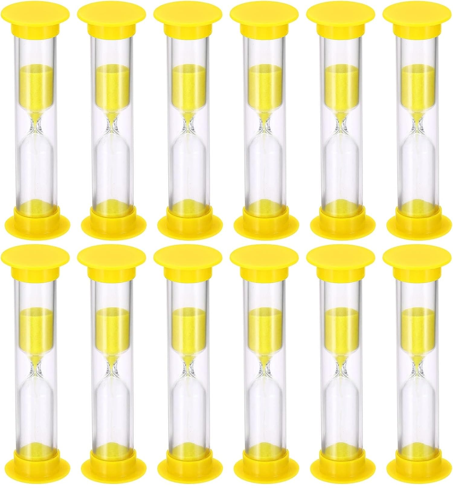 Temporizador de arena de 2 minutos, reloj de arena cubierto de acrílico, temporizador de reloj de arena para aula, juegos, cepillado de dientes, ejercicio, amarillo (paquete de 24)