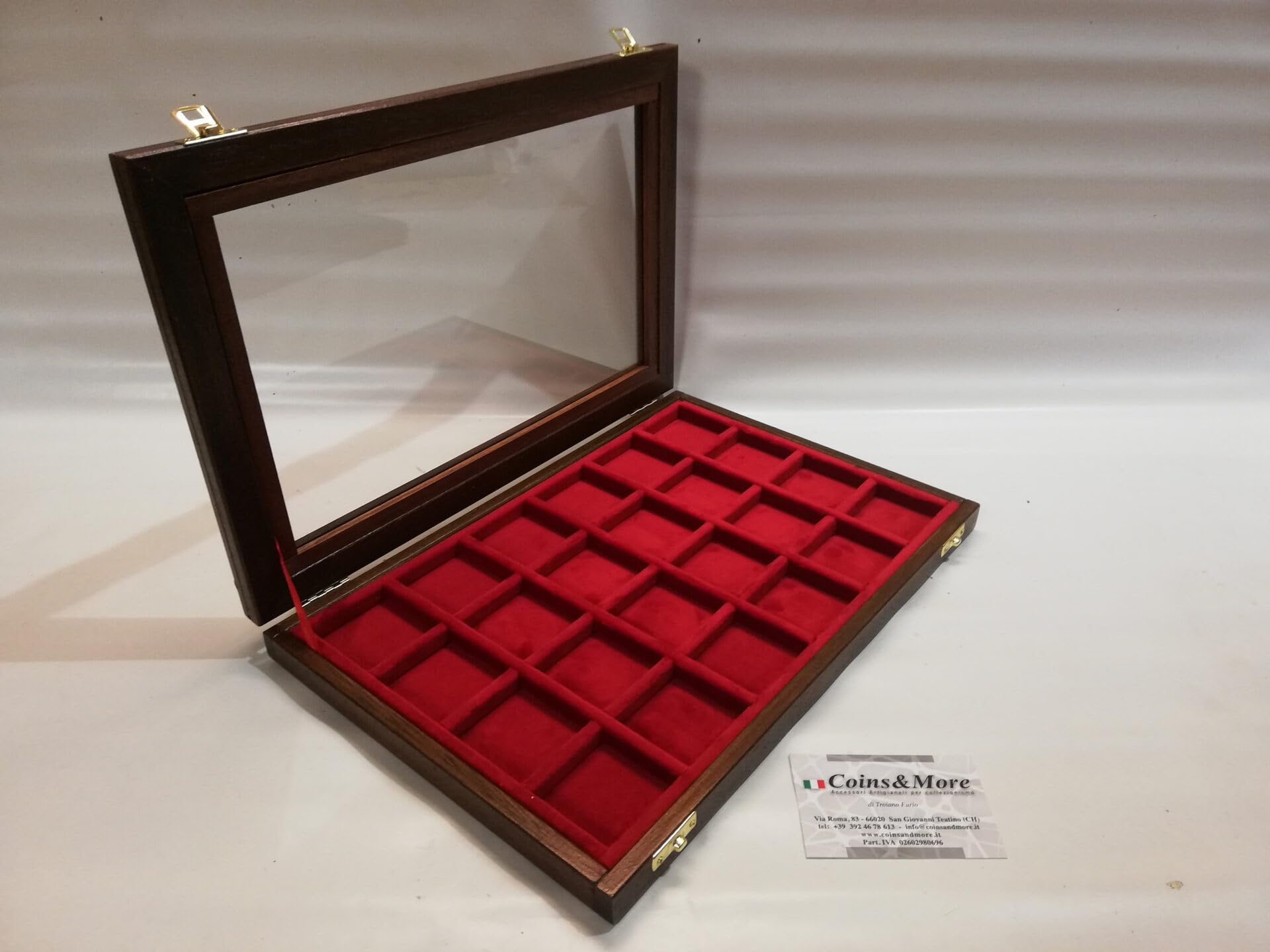Caja para Monedas y medallas de Madera Maciza y Cristal con Terciopelo, Compartimentos Personalizables, numismática Artesanal