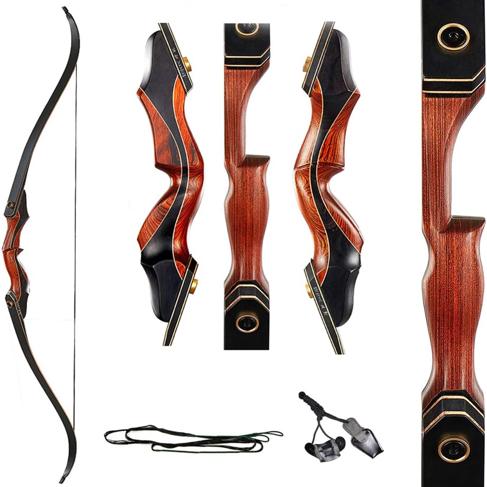 Toparchery Tir à l'arc 60" Takedown Chasse Arc Classique pour Adultes Pratique Compétition Arc avec Stringer Tool Main Droite Noir 30-45lbs (45 lbs)