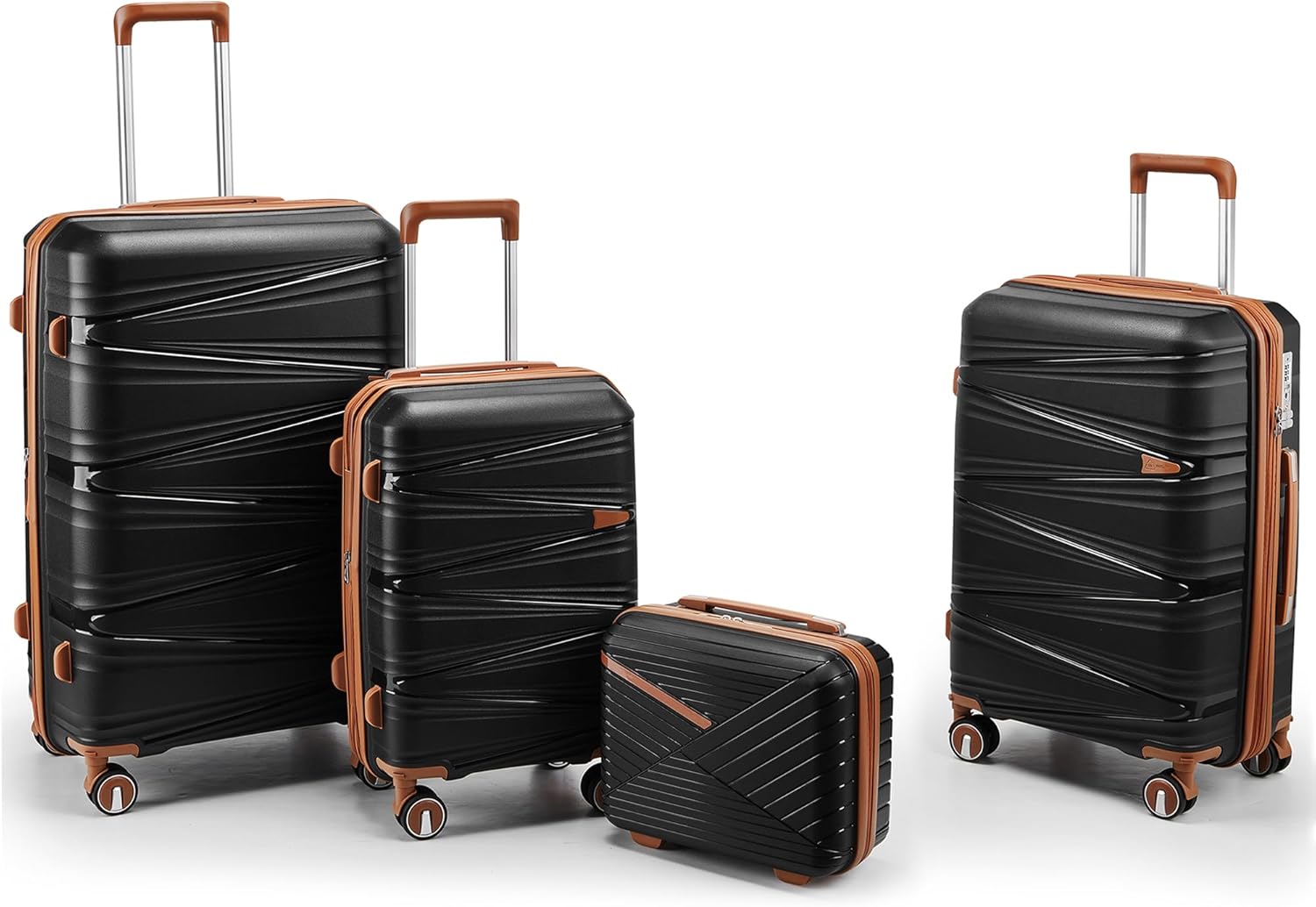 4-Piece Expandable Hardshell Luggage Set with TSA Lock (14/20/24/28) - Lightweight PP Suitcases, 360° Silent Spinner Wheels and Durable 100LB Handle for Air Travel (Black) A# Black