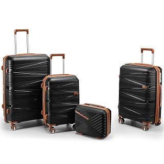 4-Piece Expandable Hardshell Luggage Set with TSA Lock (14/20/24/28) - Lightweight PP Suitcases, 360° Silent Spinner Wheels and Durable 100LB Handle for Air Travel (Black) - Amazon product rated Grade A