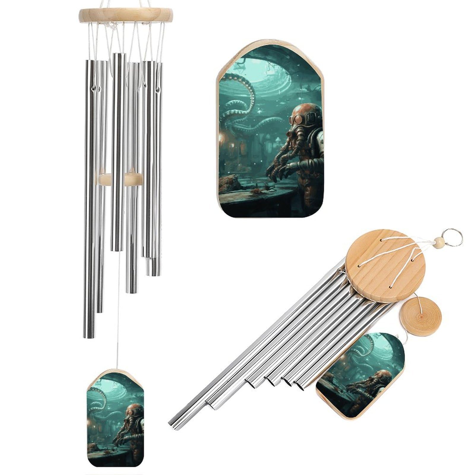 Cool Octopus Diver Wind Chimes for Outside Memorial Gift Sympathy Wind Chimes Aluminum Tube Windchime with Hook Windbell for Outdoor Patio Garden Decor Housewarming Gift