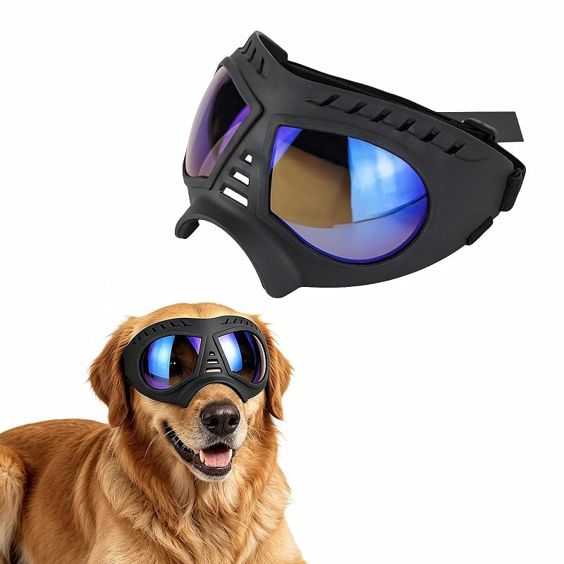 Óculos de Sol para Cães Grandes NAMSAN com Lentes Transparentes, Proteção UV e Tiras Ajustáveis Clear Blue