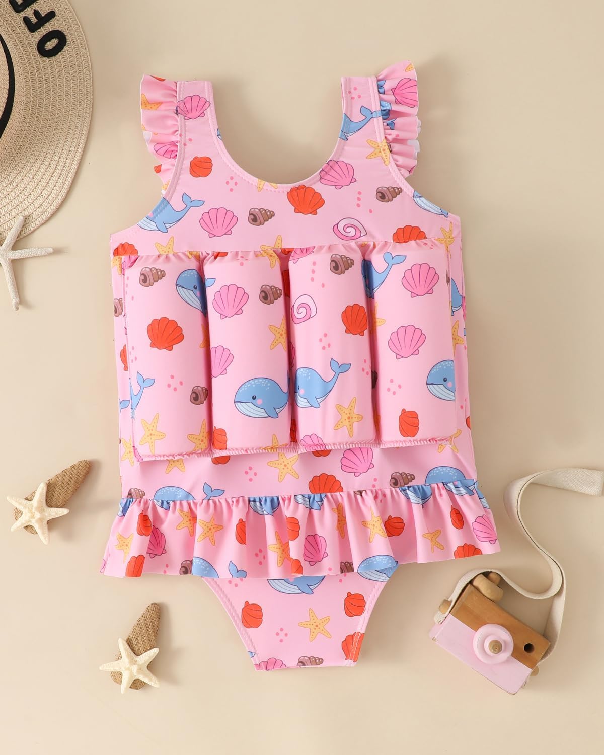 FishingDino Toddler Floatation Swimsuit Girls 1-6T, One Piece Float Suit with Built-in Float, Cute Floating Swim Suit Floatie