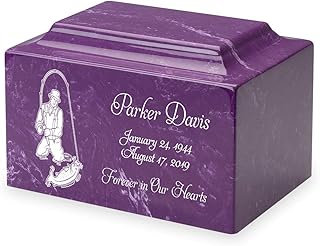 Amethyst Fisherman Cremation Urn - Personalized Memorial - Cultured Marble Vault Style Urn - 100 Cubic Inch - Customized Urns for Ashes for People up to 90 Pounds