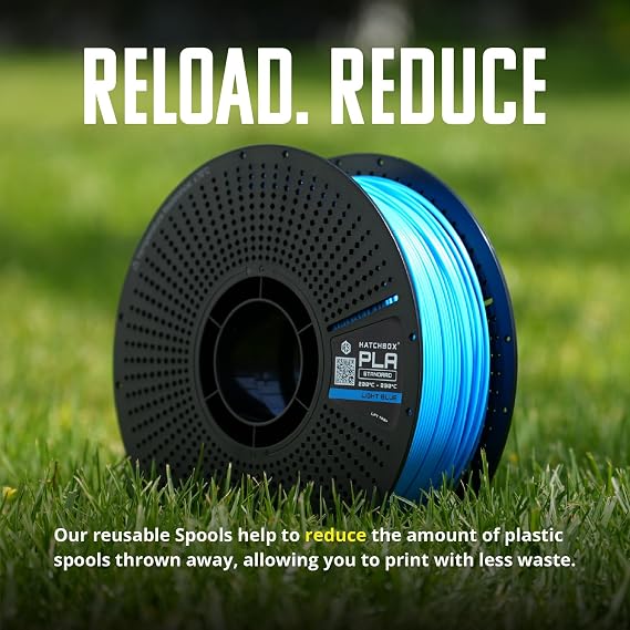 HATCHBOX 1.75mm PLA 3D Printer Filament Refill, Includes 1 Refillable 1 KG Spool for 3D Printing, Dimensional Accuracy +/- 0.03mm, Blue