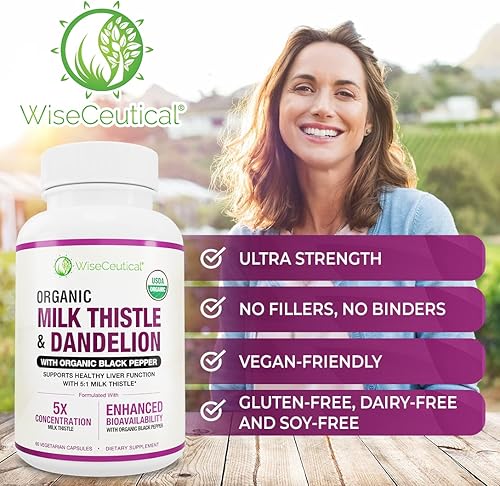 Miniatura 6 de Max Absorption - Cardo mariano orgánico USDA (extracto concentrado más fuerte 51) y raíz de diente de león orgánico, flavonoide antioxidante de