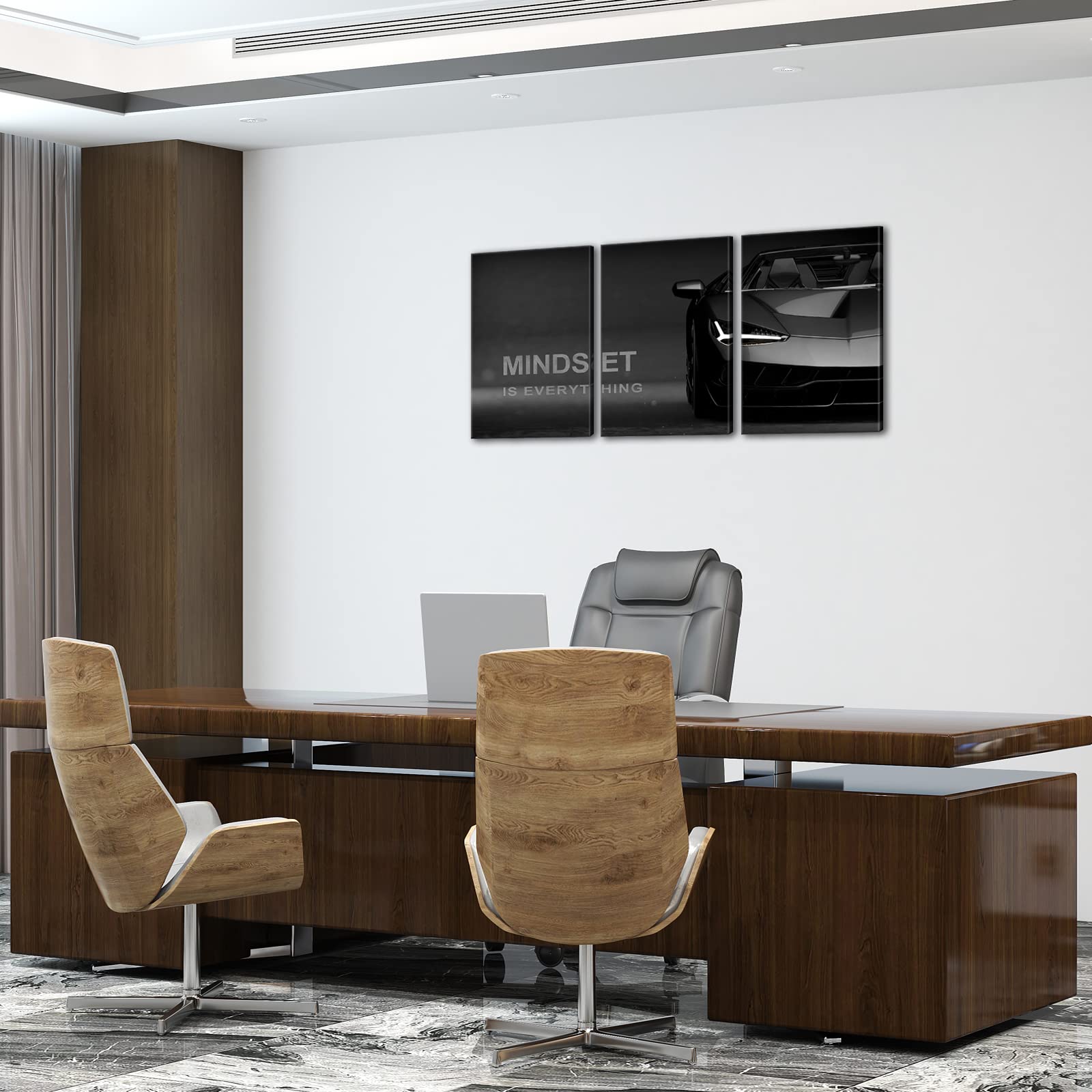 KAWAHONE Motywacyjne płótno sztuka ścienna Lamborghini plakaty wydruki przedsiębiorca - Mindset is Everything-Office Decor zestaw łatwy do powieszenia - 50 cm szer. x 61 cm wys. x 3 szt