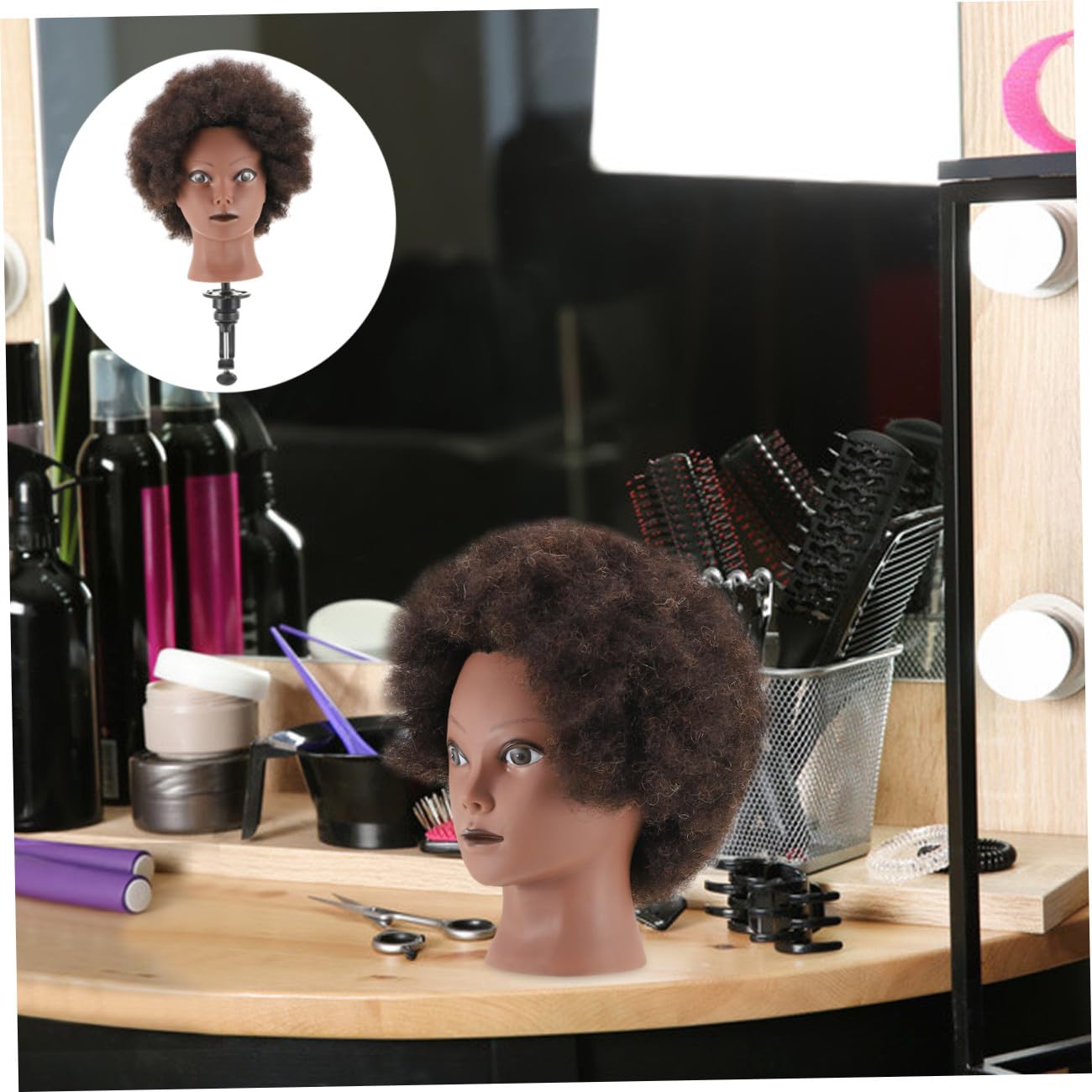 Haarübungskopf Puppe Schwarzer Friseur Übungskopf für Haarstyling | Friseur Kopf zum Üben Afro, Schwarzer Mannequinkopf mit Haaren Afro, für Haarstyling Training und Friseurakademie