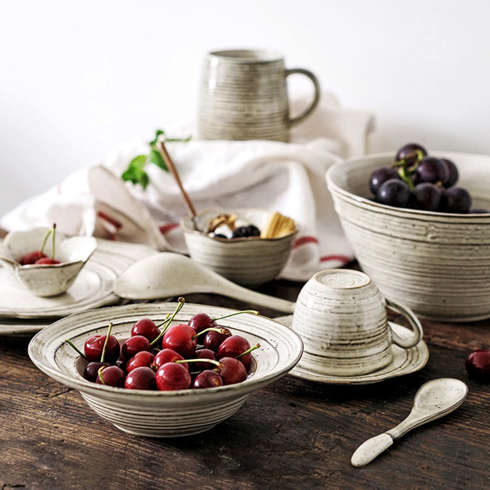 Zestaw zastawy porcelanowej, Zestawy talerzy i misek ceramicznych, Zestaw obiadowy Creativity Vintage Okrągłe zestawy naczyń kamionkowych z glazurą reaktywną