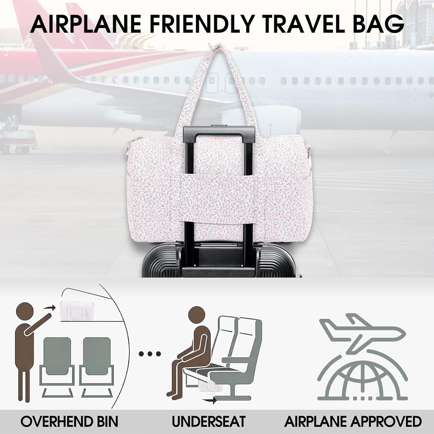 Duffle Bag, Gym Bag for Women, Quilted Duffle Bags, Travel Large Capacity Floral Weekender Bags - Image 5