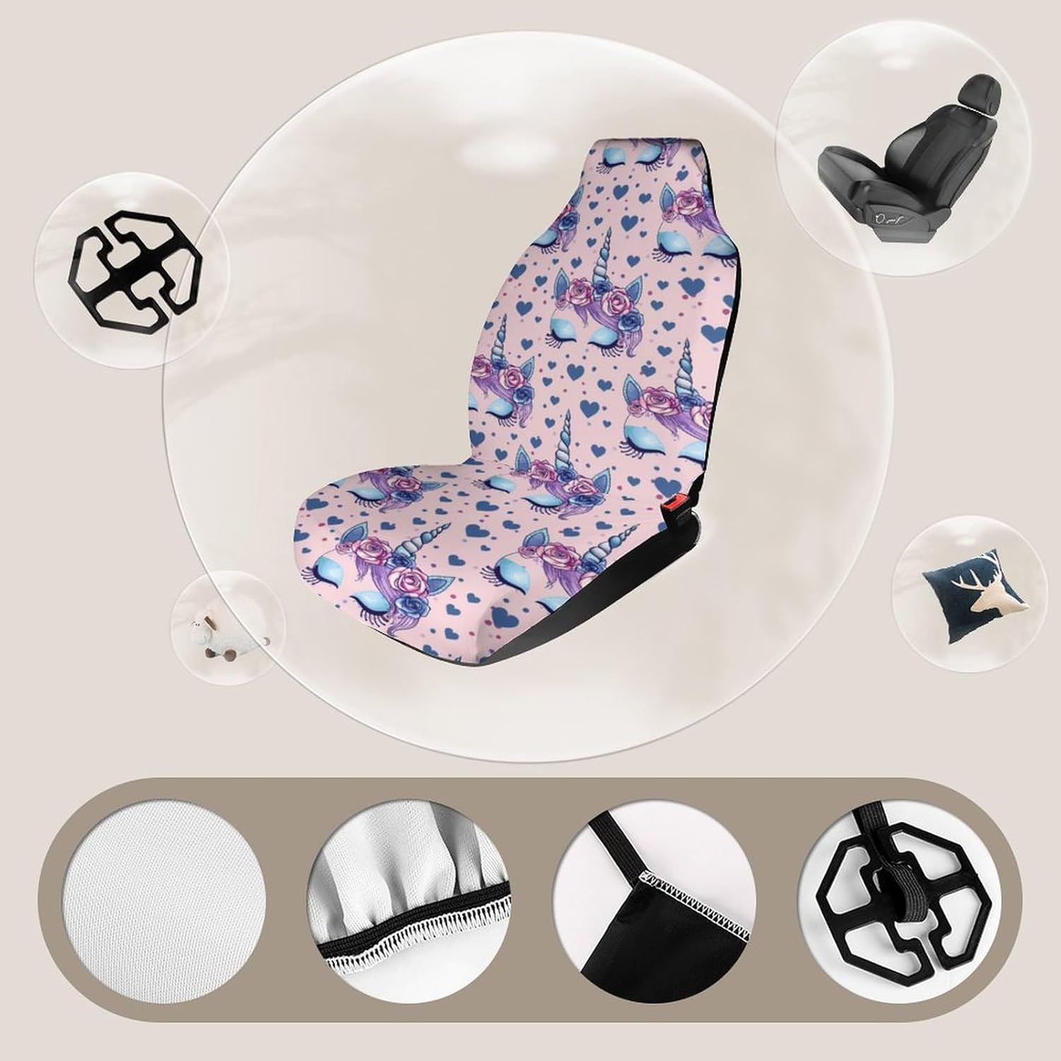 Unicorns Magic Eyes Eyelashes Car Seat Covers Automotive Seat Covers Car Seat Protector Auto Front Seats Protector for Most Cars 2PCS
