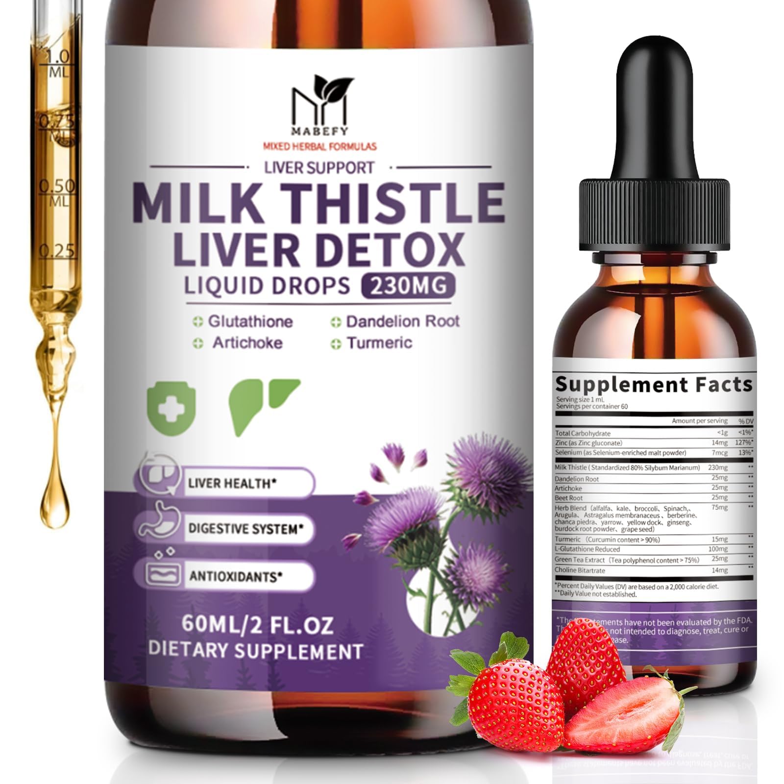 Milk Thistle Liver Support Drops – Liver Cleanse, Detox & Repair Liquid Herbal Supplement with Silymarin, Dandelion, Artichoke & Turmeric – Antioxidant & Natural Support – Non-GMO, Vegan, 2 Fl Oz