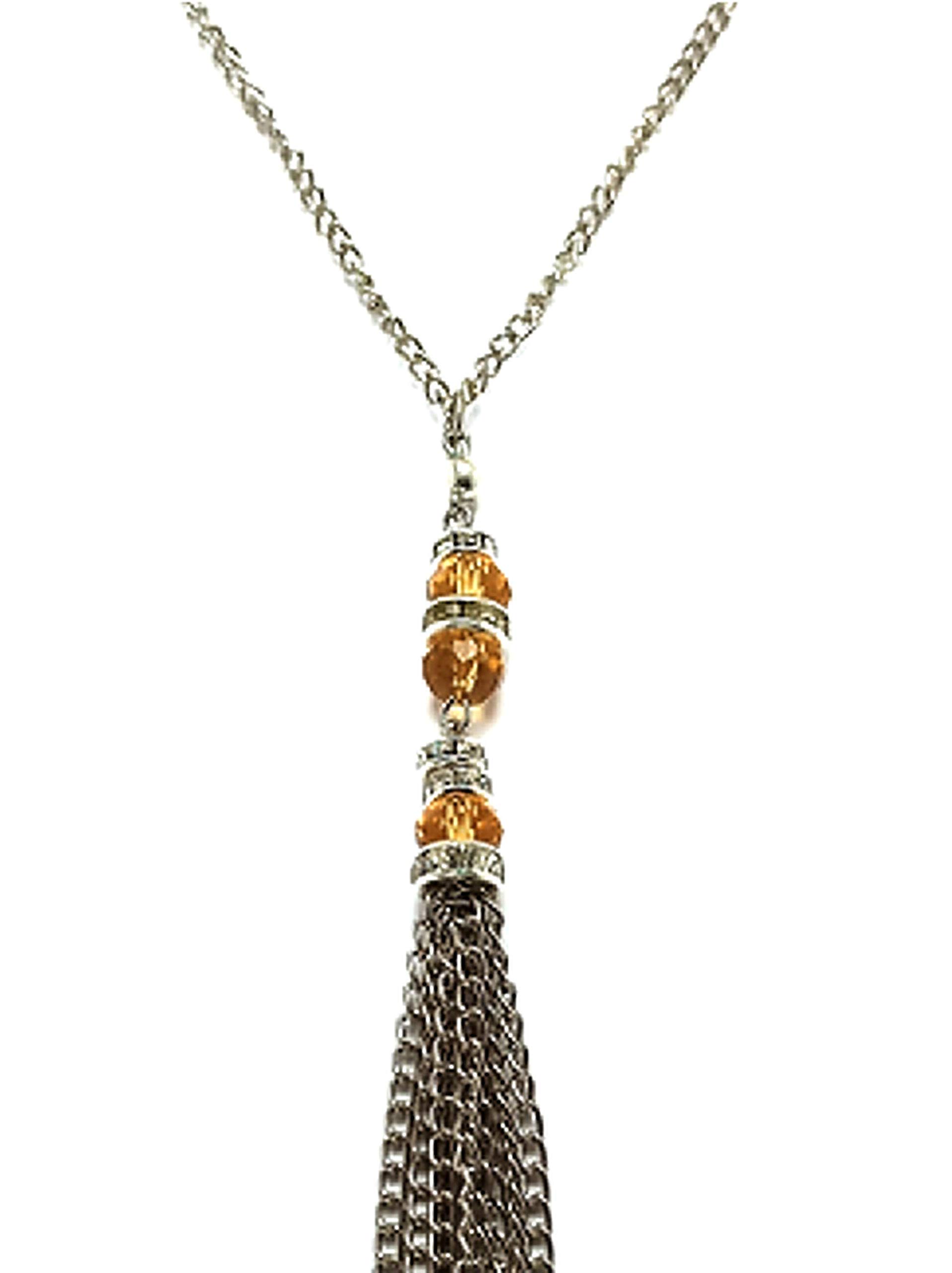 A2S2 Crystal Bead Long Chain Necklace for Women Fashion Silver/Yellow Colour Tassel Pendant Long Necklace Statement Neck Jewelry (Silver/Light Yellow) (B08Q7NJX2V) Amazon Price History, Amazon Price Tracker