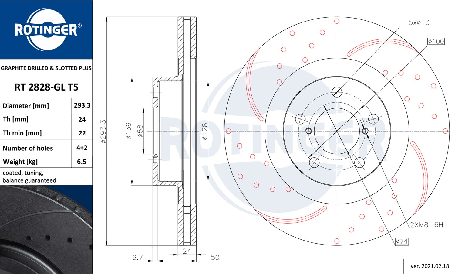 ROTINGER Rotori disco freno (asse anteriore, Set di 2 pezzi) Con rivestimento anticorrosione, RT 2828-GL T5