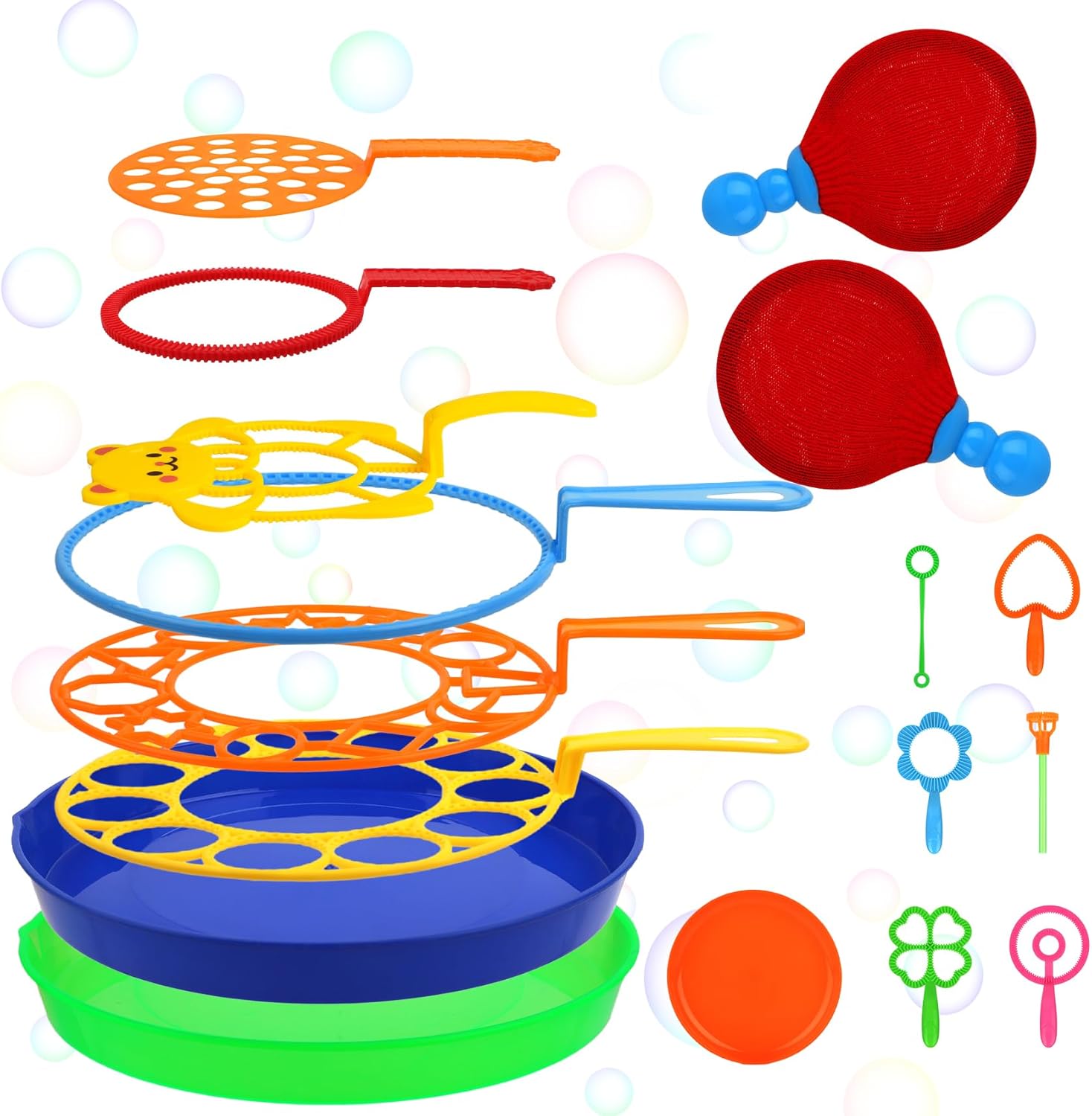 Roberly 17 PCS Big Bubble Wands Toys Set, Tray, Soft Racket, Bulk Funny Bubbles Making Toys for Kids Summer Outdoor Activities Game Birthday Party Favors