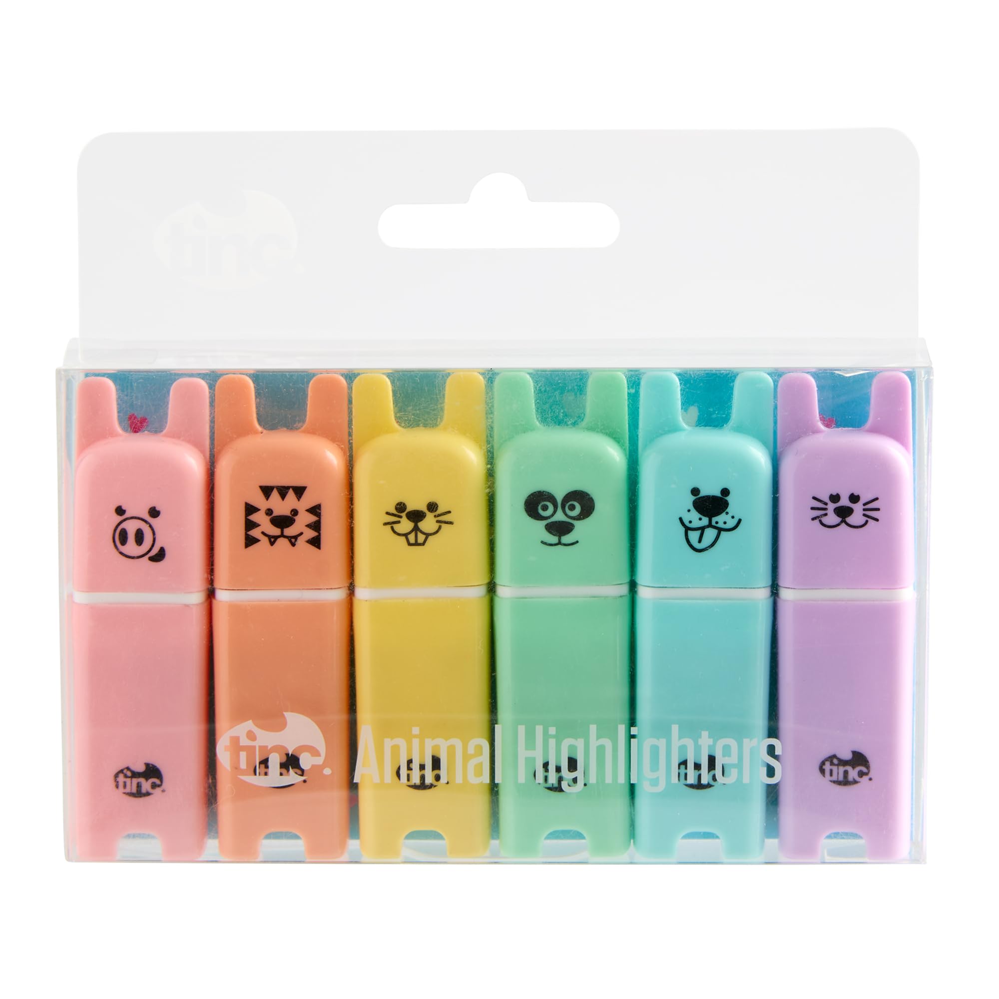 Tinc Animal Character Highlighter Pens | For use at School & Homework | Set of six colours (S6ANIMHL)