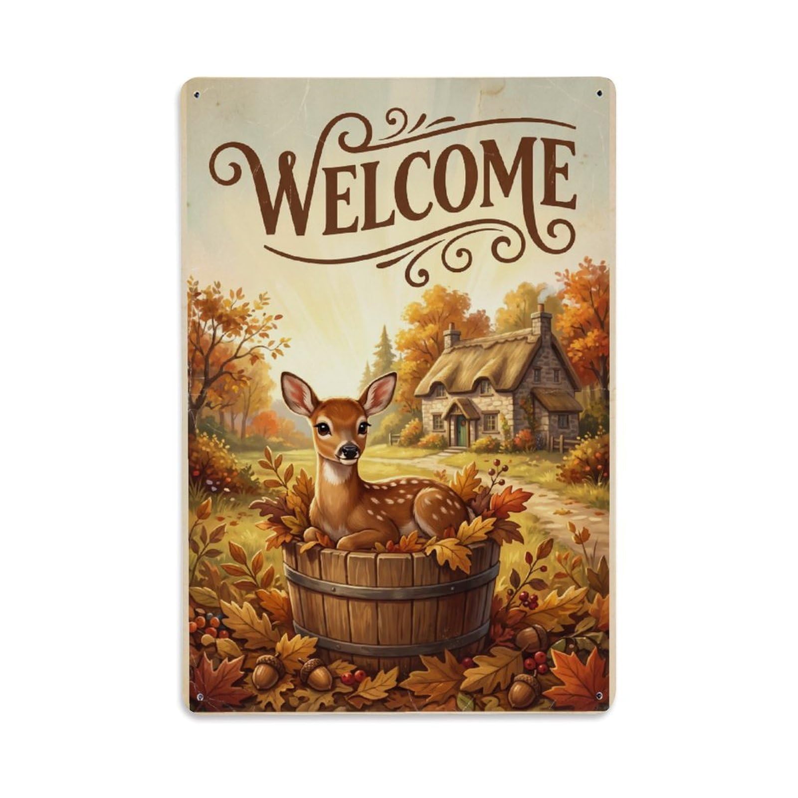 Cxhjca 8X12inch(20X30cm) Vintage Welcome Deer Cozy Corner Metal Tin Sign