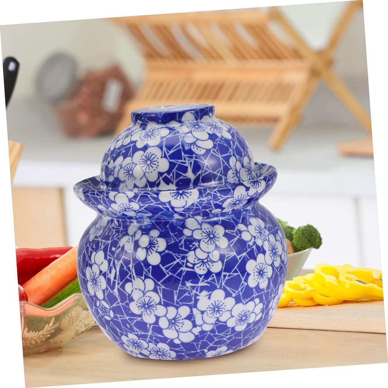 Hemobllo Barattolo senza Sbavature Doppio Coperchio per Sottaceti in Ceramica per Conservazione Alimentare Superficie Liscia Vaso da Cucina