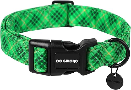 DOGWONG Collar de perro del día de San Patricio, collar de perro a cuadros verdes, suave, duradero, ajustable, para el día de San Patricio, collar