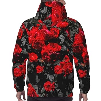 Amazon.co.jp: [ZOOKISS] 赤と黒 薔薇 花柄 パーカー メンズ