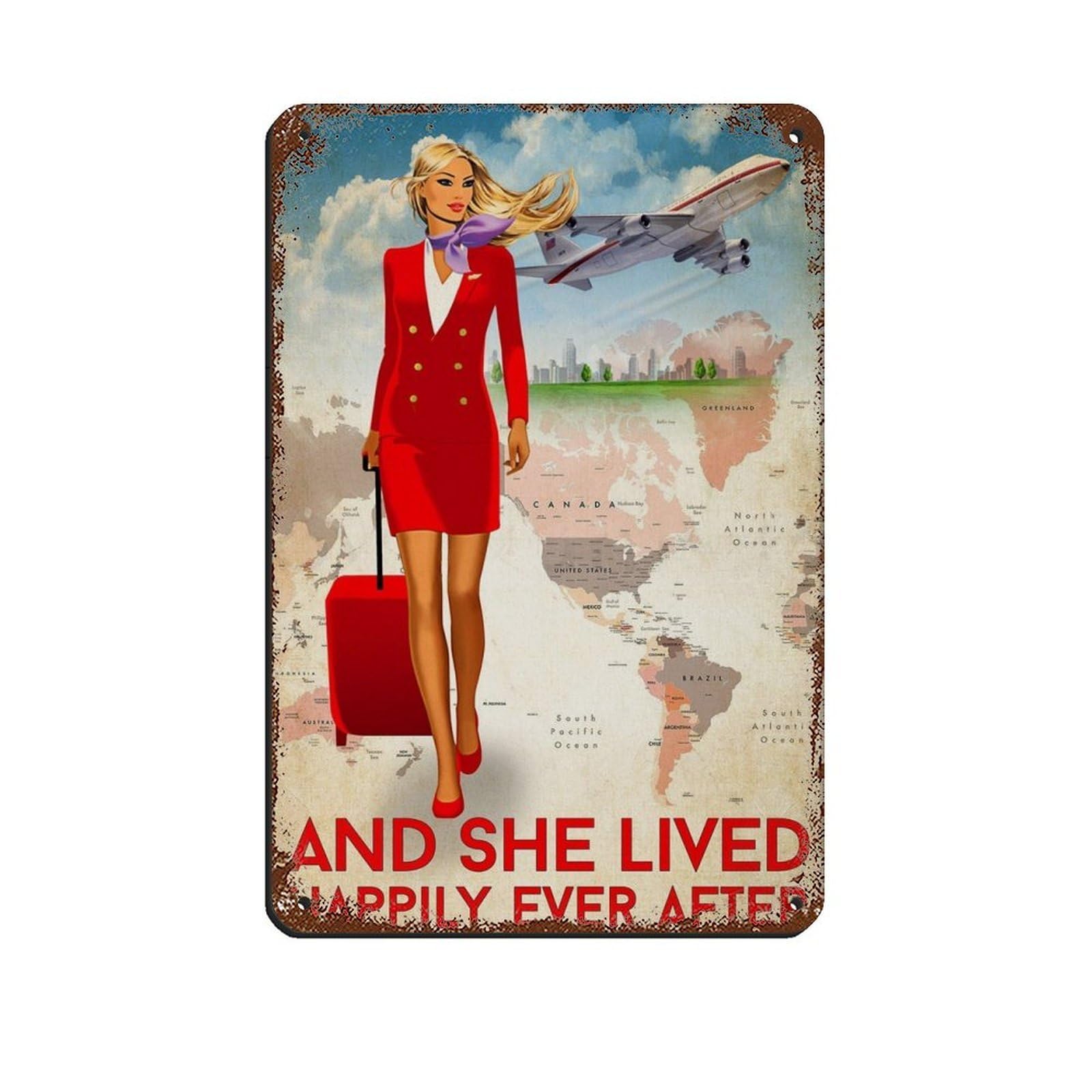 And She Lived Happily Ever After Flight Tin Sign Vintage Metal Pub Club Cafe Bar Home Wall Art Decoration Poster Retro 8x12inch(20x30cm)