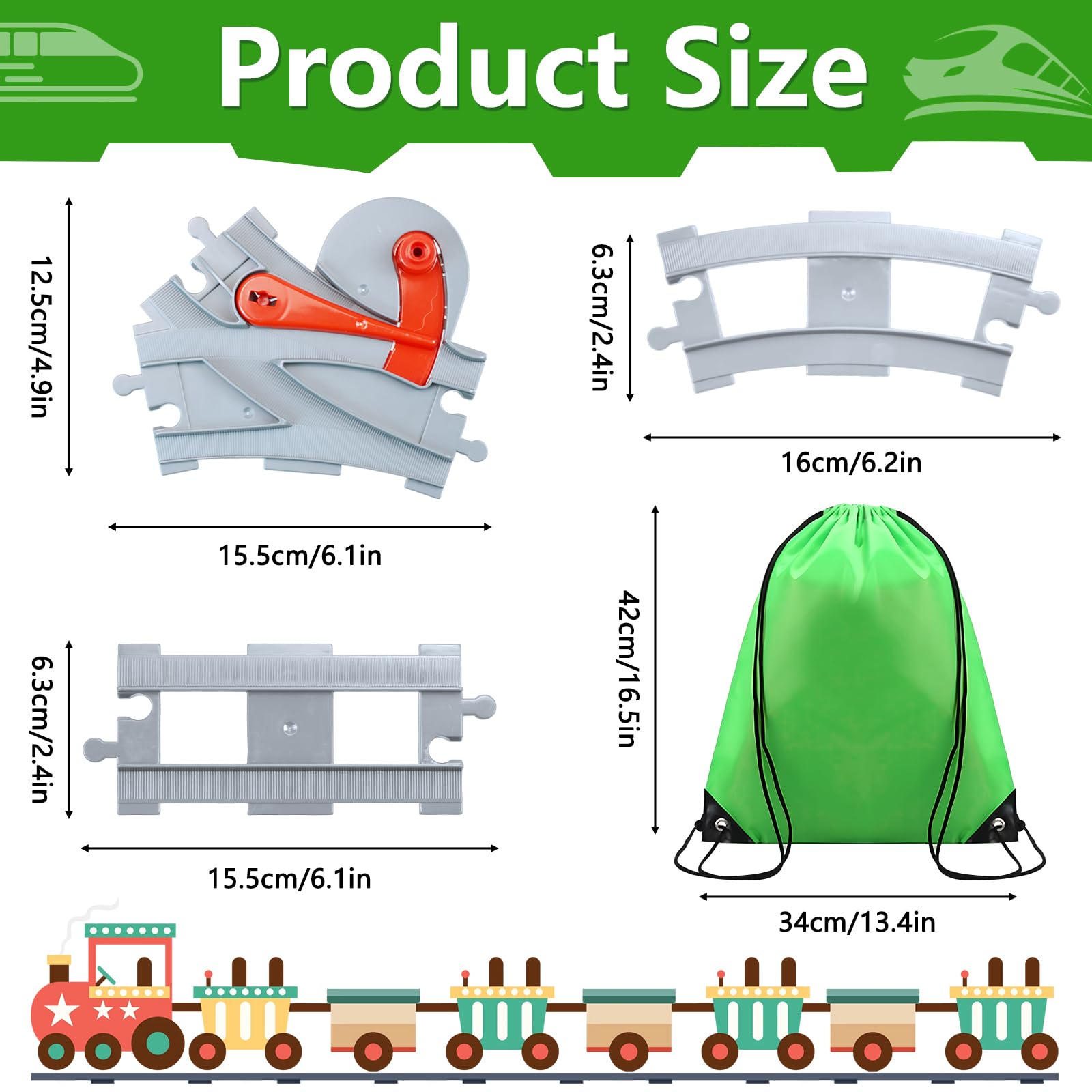 Building Blocks Train Track Set, 32 pièces, Accessoires de Chemin de Fer avec Sac de Rangement, Jouet Cadeau pour Enfants à partir de 3 Ans, Gris Clair