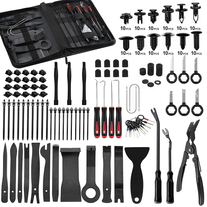 Kit de ferramentas para remoção de acabamentos automotivos YYAYYA com alicate, ganchos, chaves para rádio e presilhas 330 peças 330Pcs-BLACK