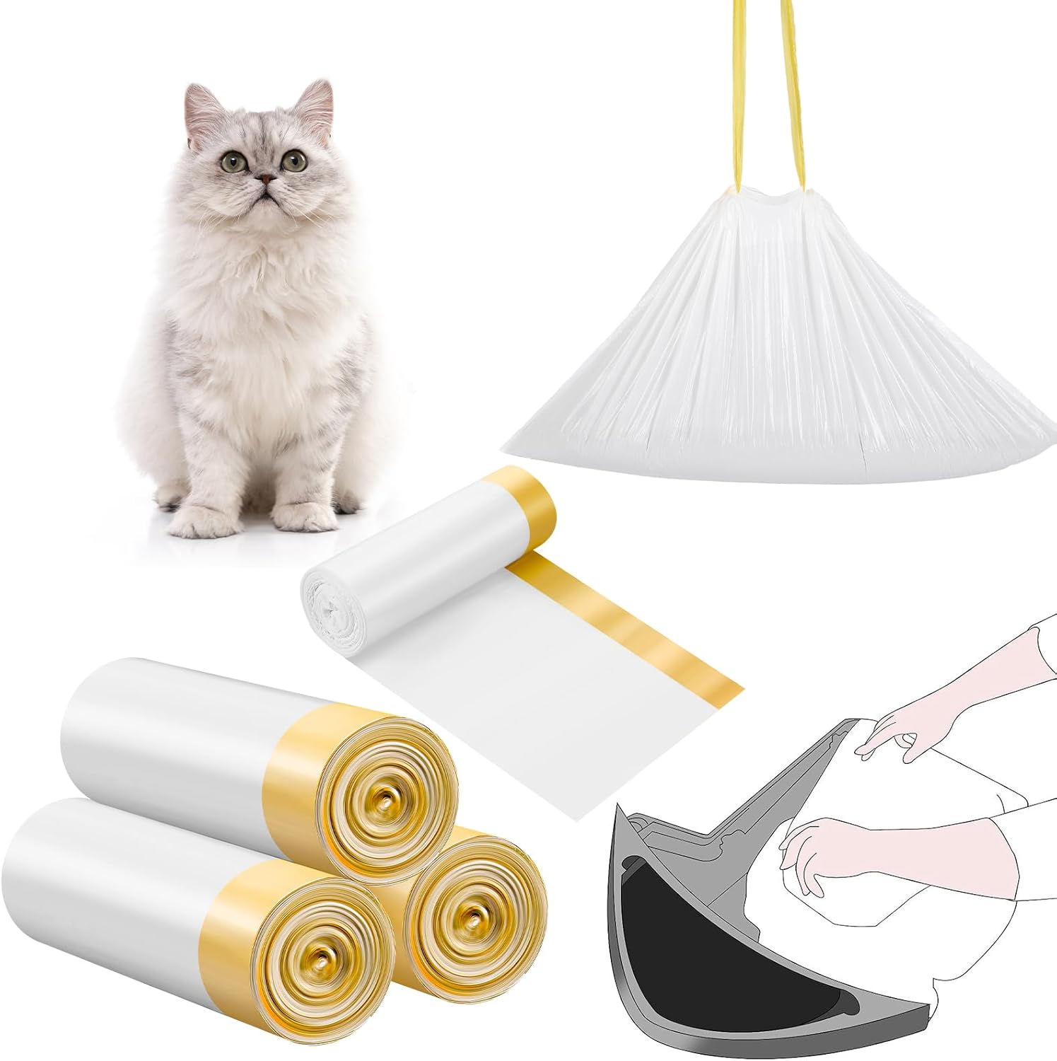 Paterr Cat Litter Box Liners Bags with Drawstring Waste