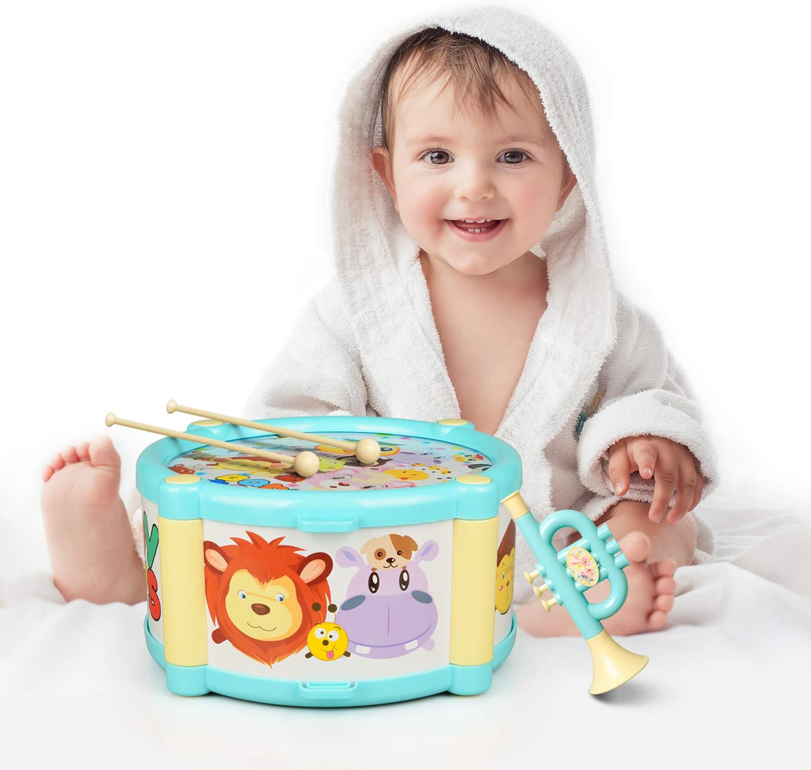 ValueTalks 6pcs Toddler Girls Boys Drum Set Learn Drum Toy Baby Musical Instruments Educational Percussion