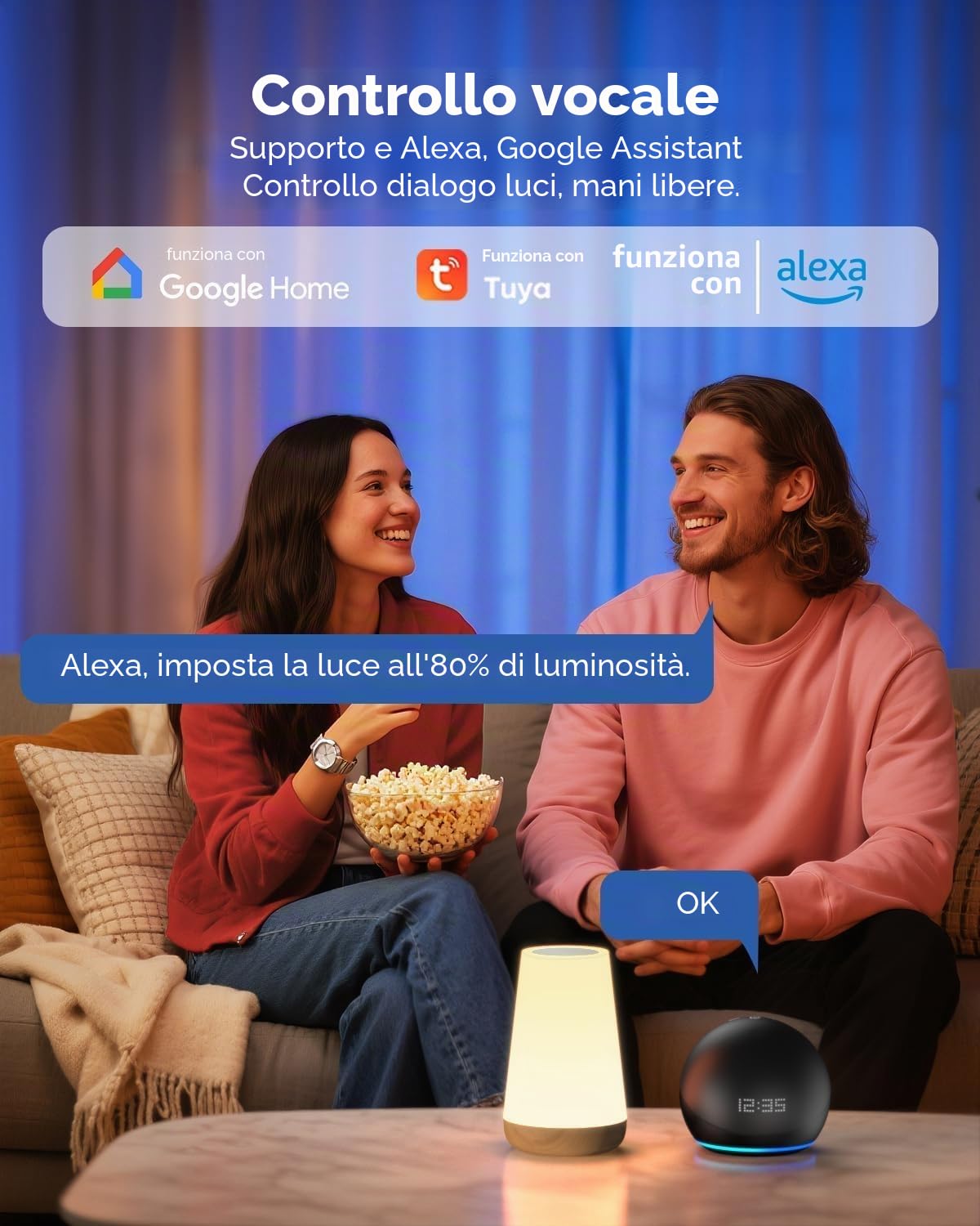 Bonsery Set di 2 lampade da comodino intelligenti, Wi-Fi, LED, dimmerabili, controllo tramite app da Alexa e Google Assistant, 16 milioni di colori RGB e modalità fai da te, luce notturna touch con