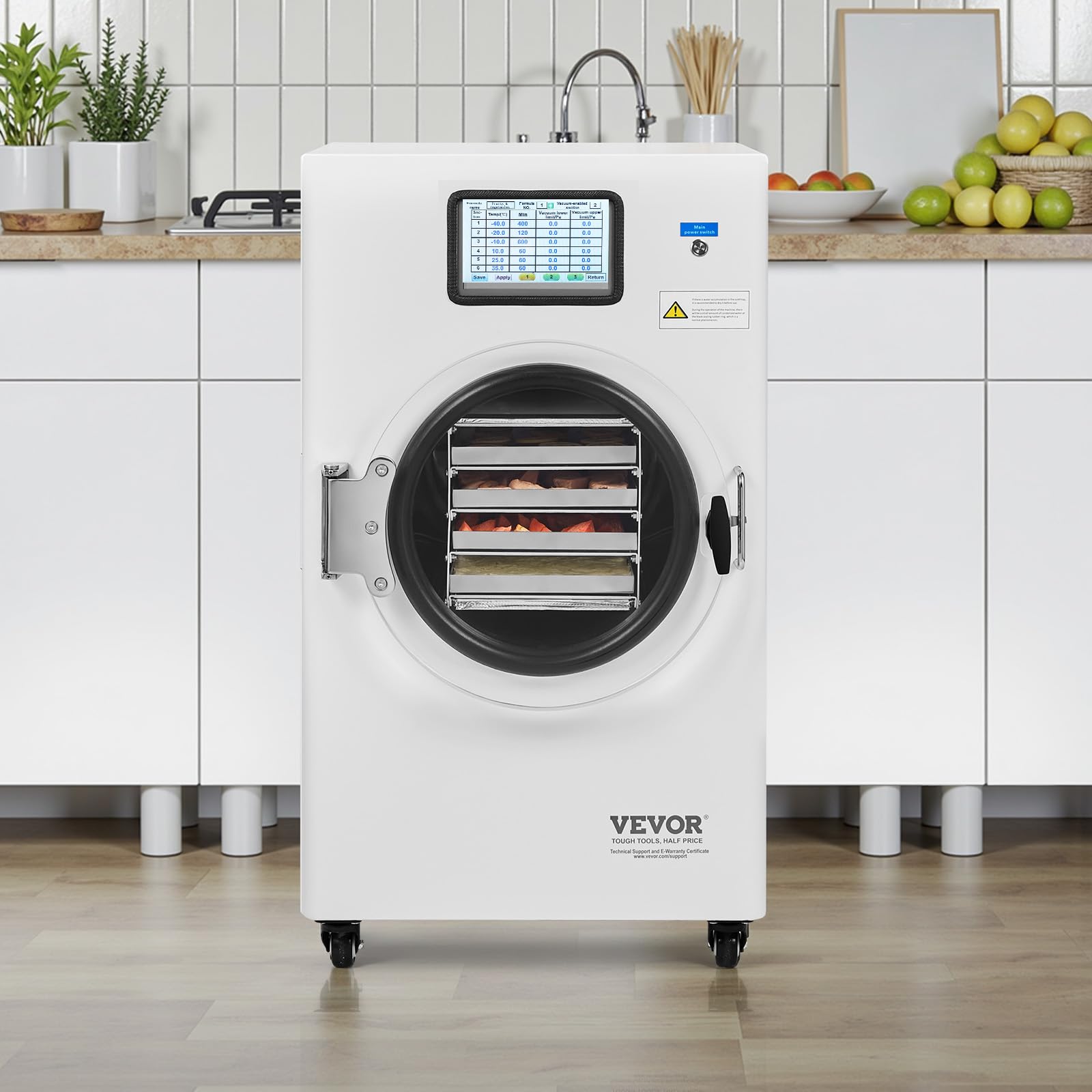 VEVOR Gefriertrockner Gefriertrocknungsmaschine Trocknungsausrüstung (4–6 kg Kapazität) für Lebensmittel mit 4-lagigen Tabletts & einstellbarer Temperatur und Zeit, für Früchte Obst Weiß