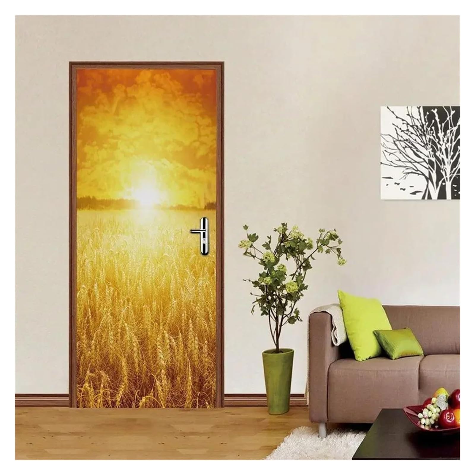 Sticker de porte 3D paysage naturel montagne de neige en PVC adhésif 90x200cm