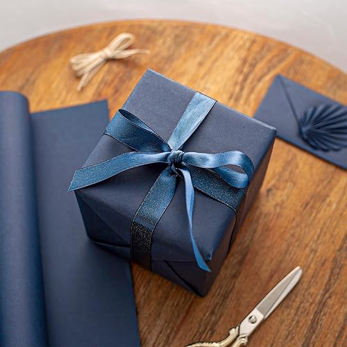 Miniatura 18 de Yarcony Papel kraft de regalo de Navidad, papel de regalo negro, árboles de Navidad de lujo, renos, copos de nieve, papel de estraza resistente