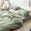 Duvet Cover Set Twin Size Sage Green Washed Cotton Bedding 2 Pieces 1 Comforter Cover 1 Pillowcase Super Soft Durable Hiden Zipper & Corner Ties
