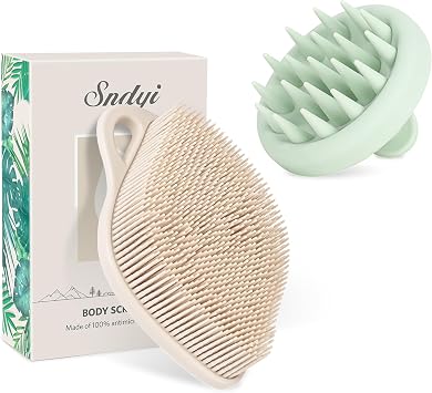 Sndyi Silicone Body Scrubber & Silicone Scalp Msaaager Shmpoo Brush Set, Gentle Exfoliating Body Scrubber for Sensitive Skin, Scalp Scrubber/Exfoliator for Dandruff Removal
