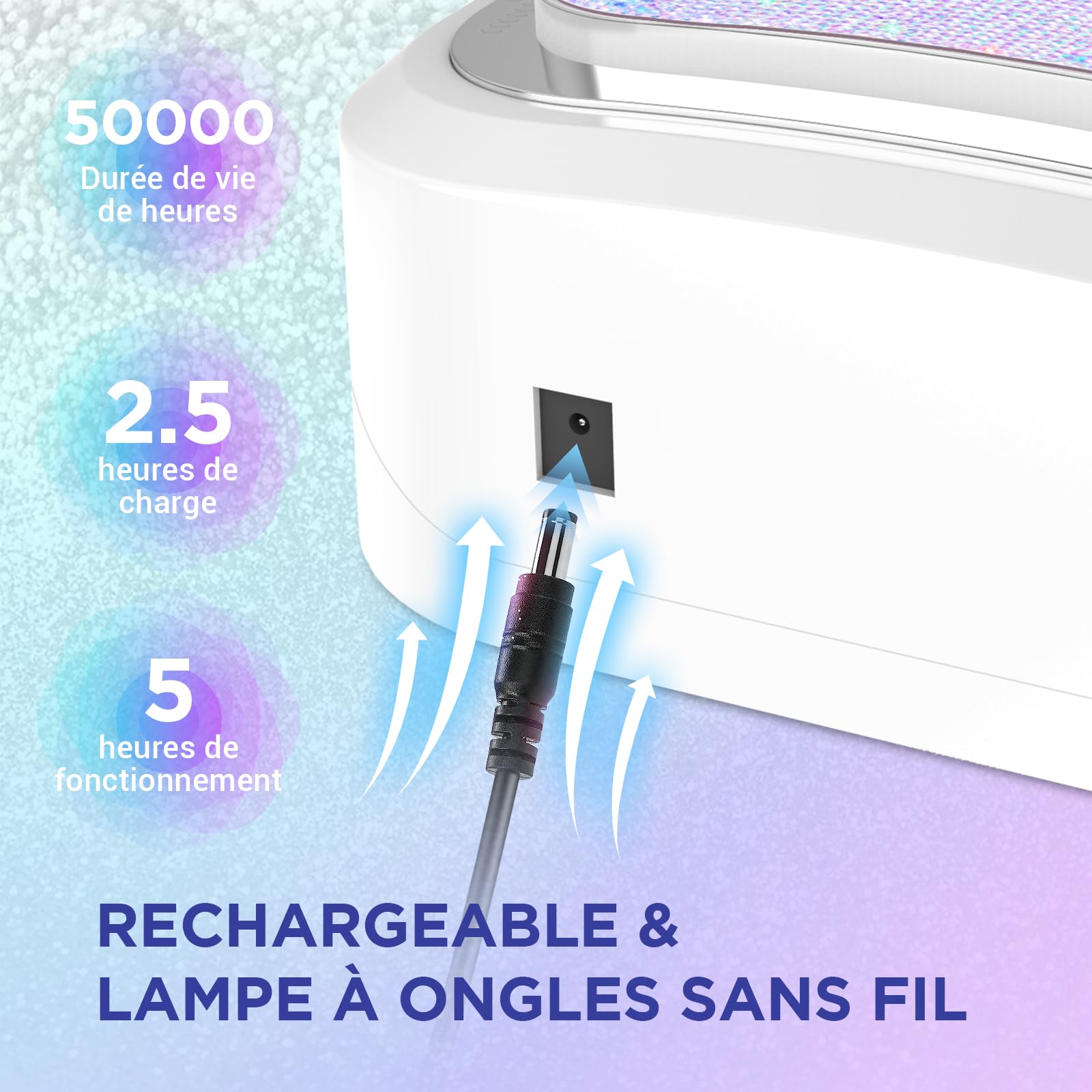 Lampe UV rechargeable sans fil pour ongles en gel, lampe à ongles LED décorée de strass étincelants pour la maison/le salon de manucure (Sparkly Diamond and White)