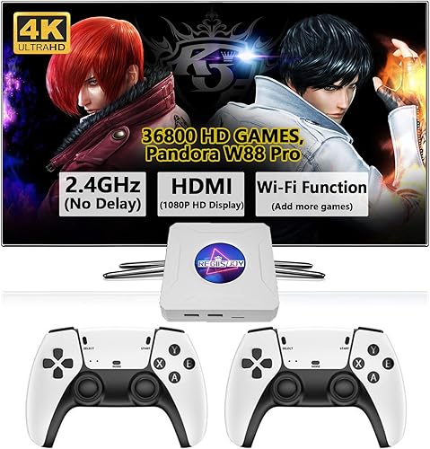 RegiisJoy 36800 en 1 Arcade Game Stick 40+ emulador mini consola WiFi caja de juegos, controladores inalámbricos USB 2.4G duales, salida HDMI para