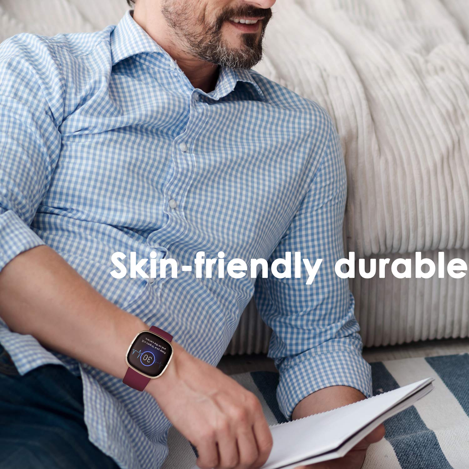 MJRom Silikon Armband Für Fitbit Versa 3 & Sense – Weich, Atmungsaktiv, 2 Größen (Weinrot+Lilac)