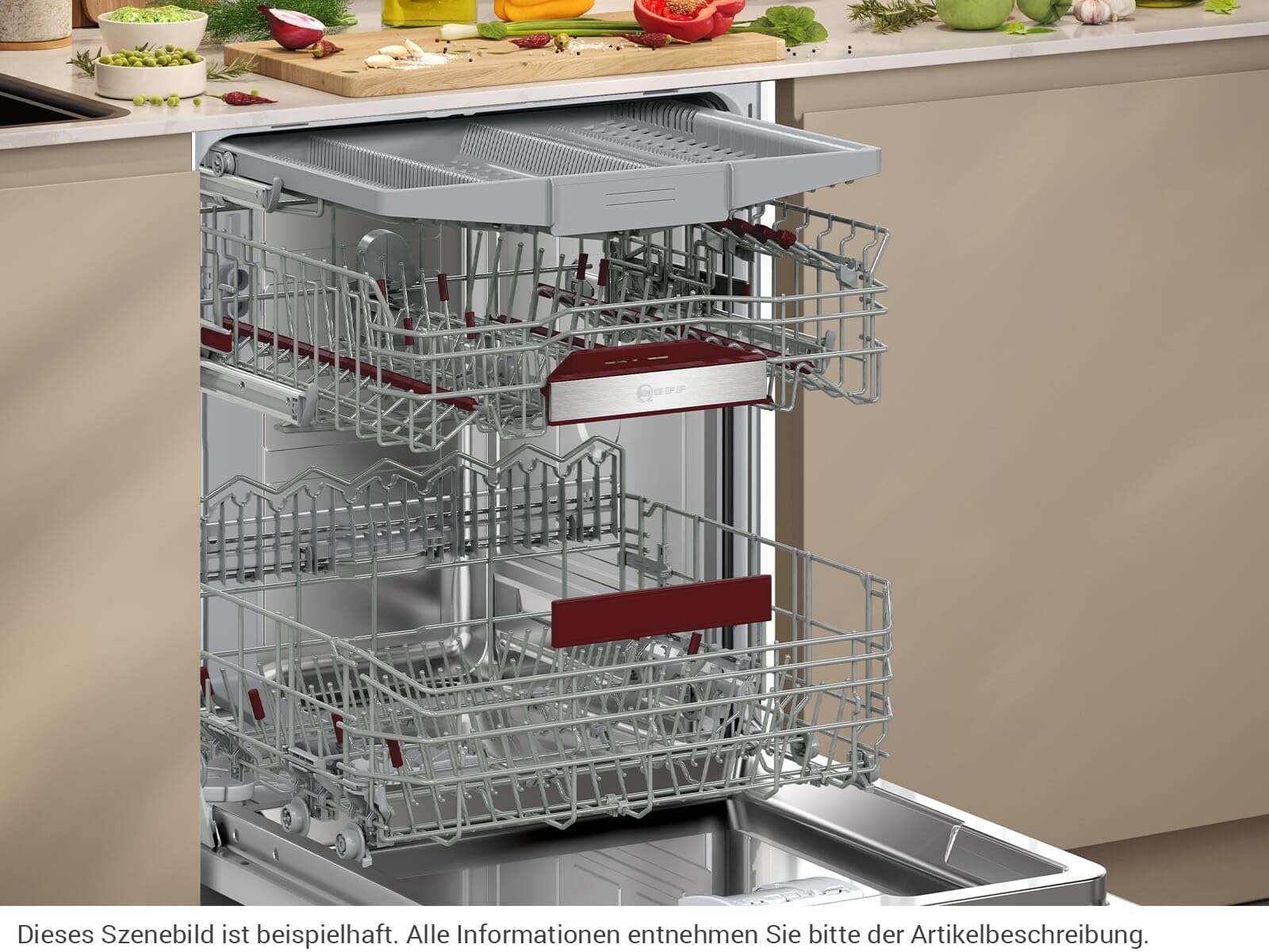 NEFF S257ECX14E, N 50, inteligentna zmywarka XXL, w pełni zintegrowana, 60 cm, do zmywarki, wyprodukowano w Niemczech, szuflada na sztućce, cicha, mocne czyszczenie dzięki Chef 70ºC, górny kosz z
