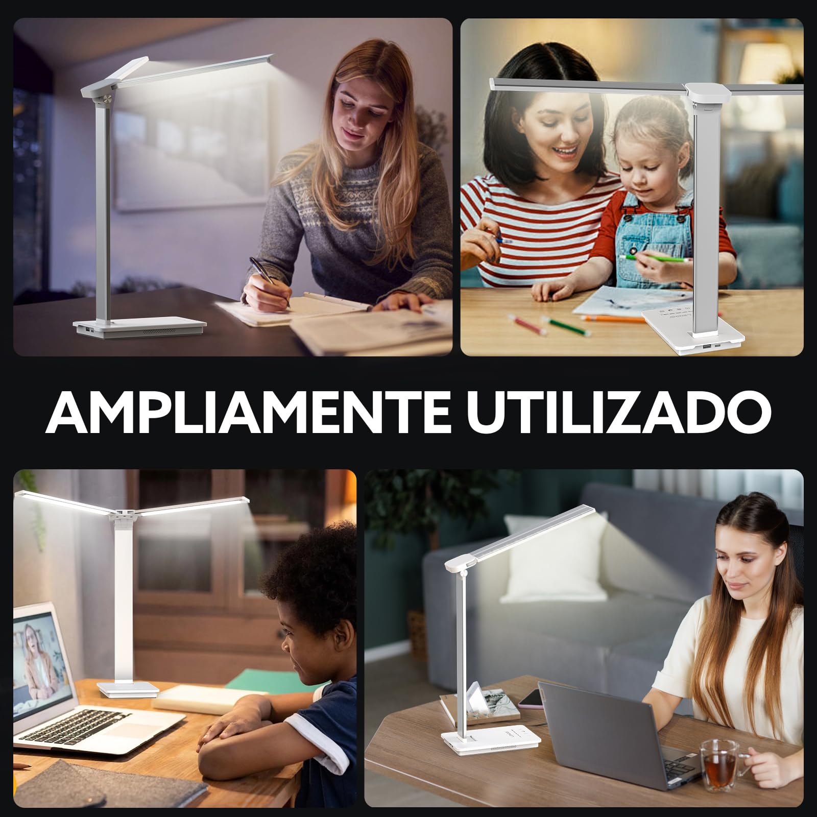 LENDOO LED Lampara Escritorio,Doble Cabeza Flexo LED Escritorio, Batería Inalámbrica 700 Lumen con 5 Modos Regulable 3000K-6500K, Cuidado Ocular,Temporizador de 30/60min,para Trabajo Estudio