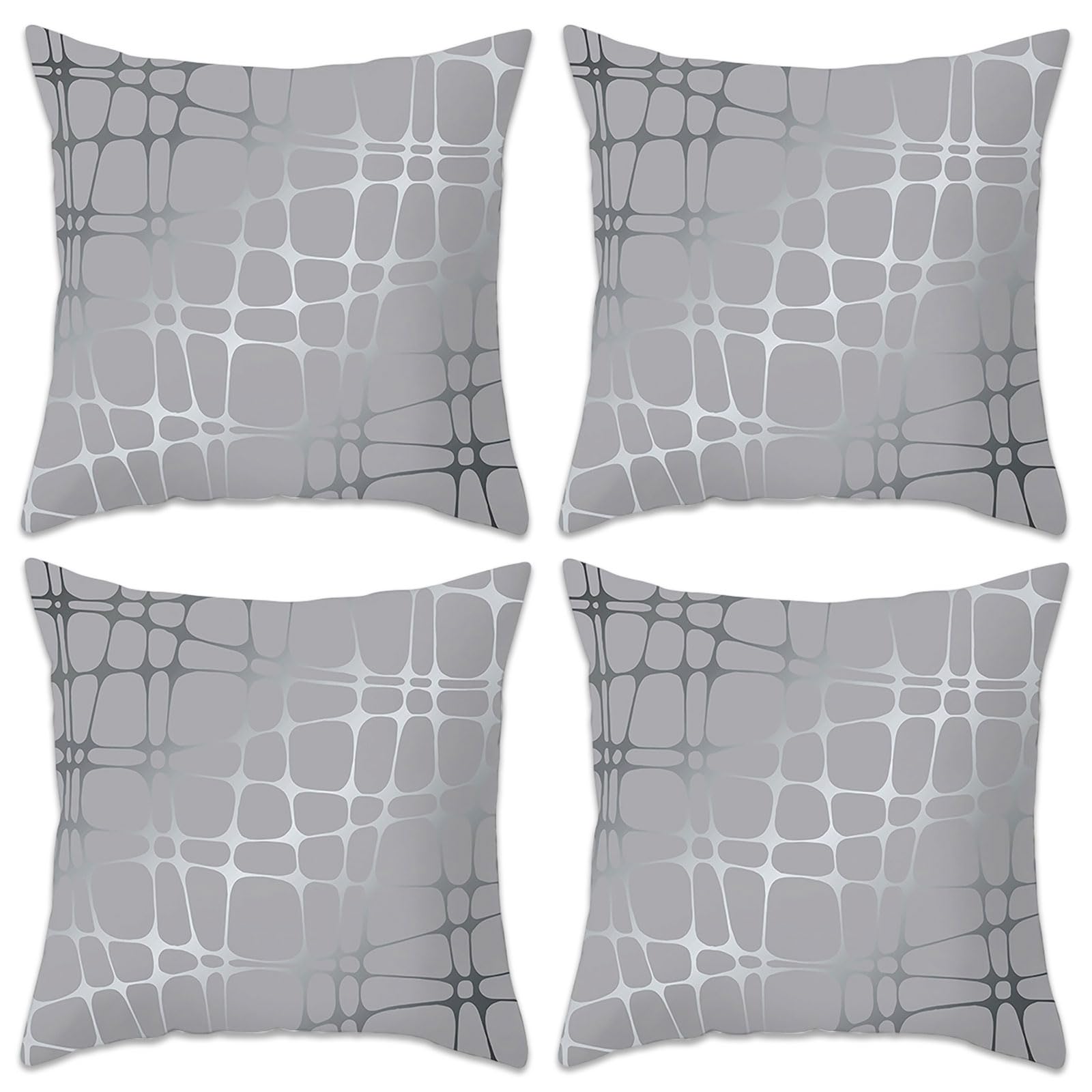 Betadistor Grey Cushion Covers 4 Pack Comfortable Decorative Silver Lines Pattern Throw Pillow Case Square Cushion Cover Pillowcase 45 x 45 cm, Silver Lines, 514-0296