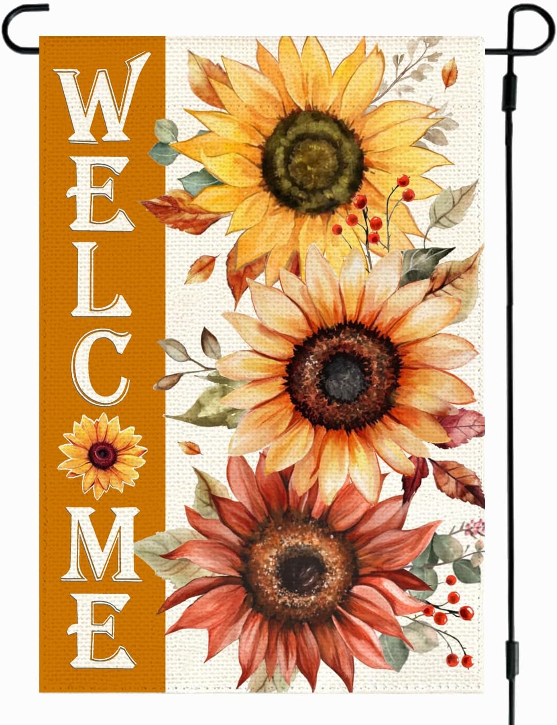 RABUSOFA Fall Welcome Sunflower Garden Flag 12x18 Double Sided,Autumn Thanksgiving Floral Leaves Porch Decoration for Home Yards Outdoor Lawn Small Flags (orange, 12"x18")