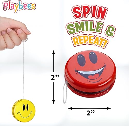Miniatura 3 de Yo-Yos para niños con caras sonrientes  Paquete de 12  Yoyos de metal con emoticones de 2 pulgadas  Yoyo a granel para fiestas y Yo Yos para niños