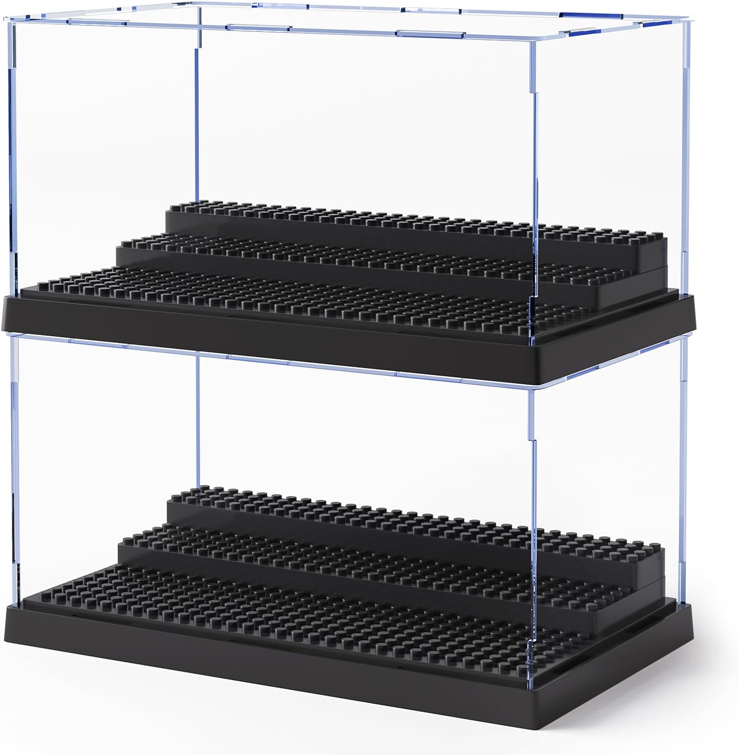 Mlikero 2 Pack Minifigure Display Case for Action Figures Blocks, Clear Dustproof Acrylic Display Box Storage with 3 Movable Steps Gifts for Children,Black…
