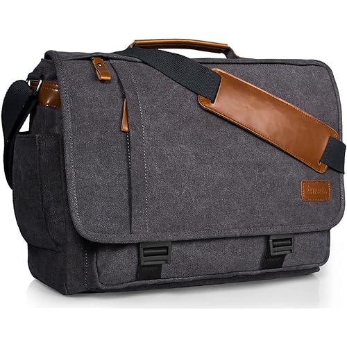 ESTARER Computer Messenger Bag 17-17.3 Inch Water-resistant Canvas Laptop Shoulder Bag for Travel Work College New Version, Grey