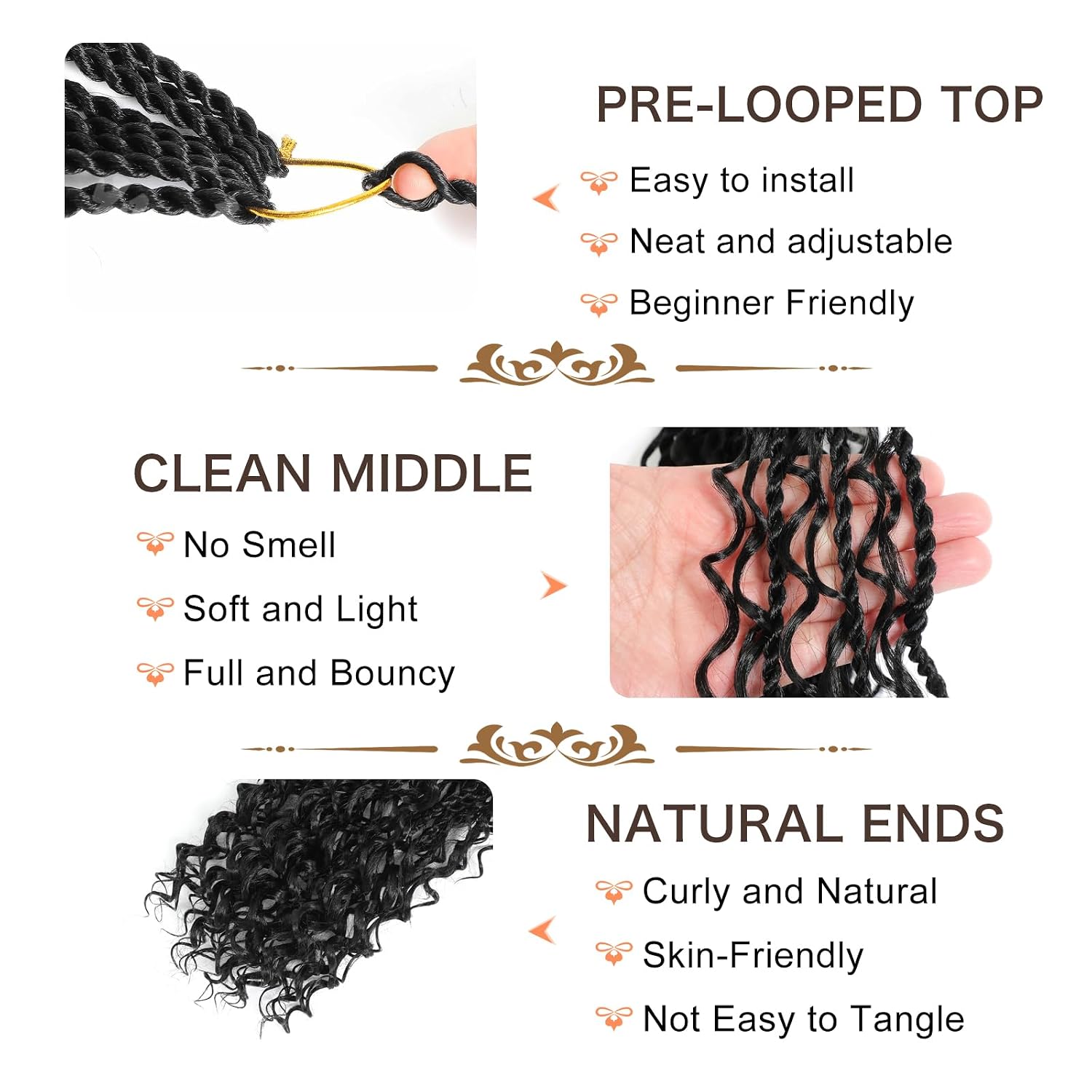 14 Inch Boho Island Twist Crochet Hair with Curls 9 Packs Pre-Looped Senegalese Twist Crochet Braids with Curly Ends Pre-Twisted Boho Style Crochet Hair Extensions for Black Women 1B#