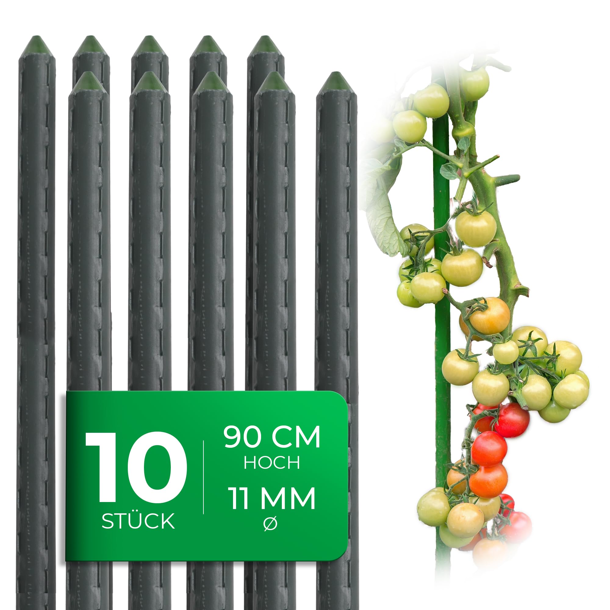 Novatool 10 Stück Pflanzstäbe 90cm grün 11mm Metallrohr kunststoffummantelt Rankstäbe für Pflanzen Rankhilfe Gurken Tomatenstäbe für Kletterpflanzen Blumenhalter Rankstab Pflanzstab 90 cm