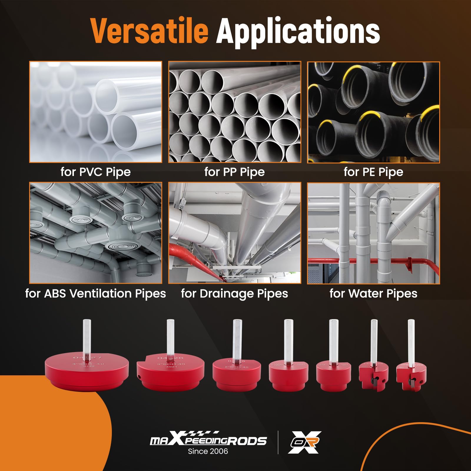 maXpeedingrods Kit de 7 escariadores de tubos de PVC con cabeza de aluminio de 3/4 pulgadas, 1 pulgada, 1-1/4 pulgadas, 1-1/2 pulgadas, 2 pulgadas, 3 pulgadas, 4 pulgadas, cabeza de aluminio, juego de