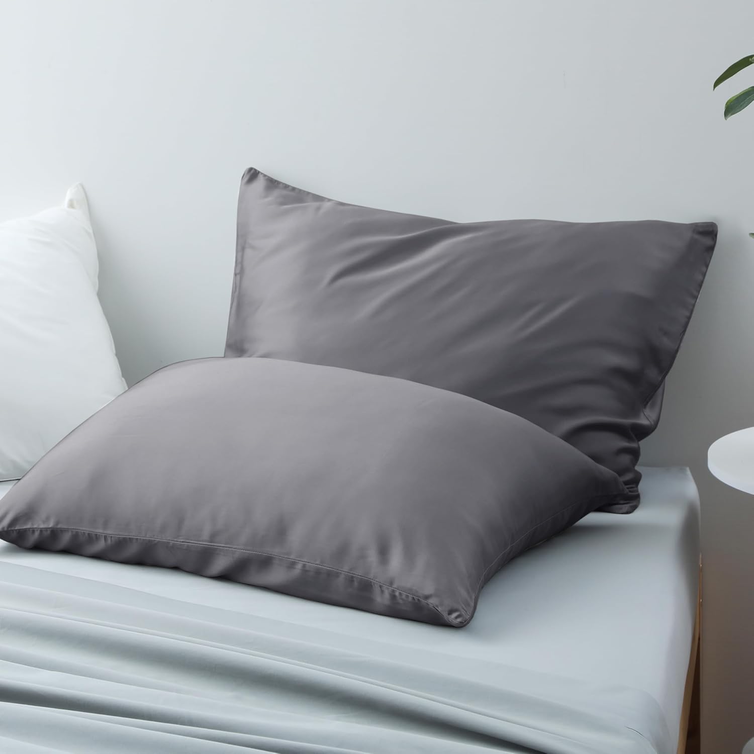 Bamboo Viscose Zippered Pillow Cases Queen Size Set of 2, 400 Thread Count Cooling Pillow Protectors for Hot Sleepers, Luxurious Hotel Quality - Silky, Soft, Breathable (20x30 Inches, Dark Grey) - Image 7